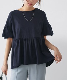 Pierrot | 綿100% ギャザーフリルスリーブTシャツ(Tシャツ/カットソー)