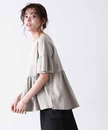 綿100% ギャザーフリルスリーブTシャツ