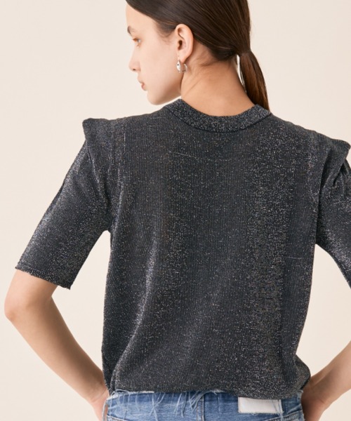 Solace（ソレイス）の「ハーフスリーブラメニット（ニット/セーター・レディース・ブラック/ベージュ・FREE）」の6枚目の写真