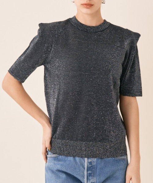 Solace（ソレイス）の「ハーフスリーブラメニット（ニット/セーター・レディース・ブラック/ベージュ・FREE）」の9枚目の写真