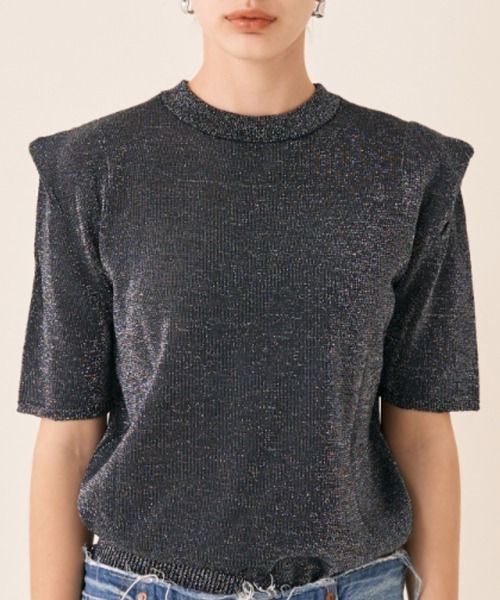 Solace（ソレイス）の「ハーフスリーブラメニット（ニット/セーター・レディース・ブラック/ベージュ・FREE）」の10枚目の写真