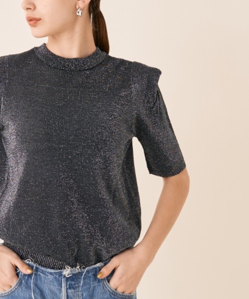 Solace（ソレイス）の「ハーフスリーブラメニット（ニット/セーター・レディース・ブラック/ベージュ・FREE）」の11枚目の写真