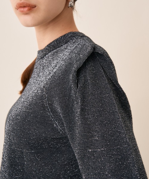 Solace（ソレイス）の「ハーフスリーブラメニット（ニット/セーター・レディース・ブラック/ベージュ・FREE）」の13枚目の写真