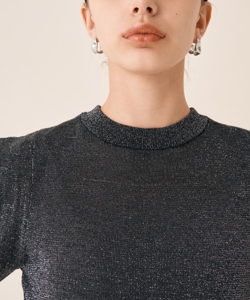 Solace（ソレイス）の「ハーフスリーブラメニット（ニット/セーター・レディース・ブラック/ベージュ・FREE）」の14枚目の写真