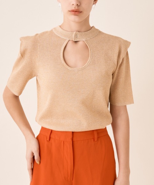 Solace（ソレイス）の「ハーフスリーブラメニット（ニット/セーター・レディース・ブラック/ベージュ・FREE）」の17枚目の写真