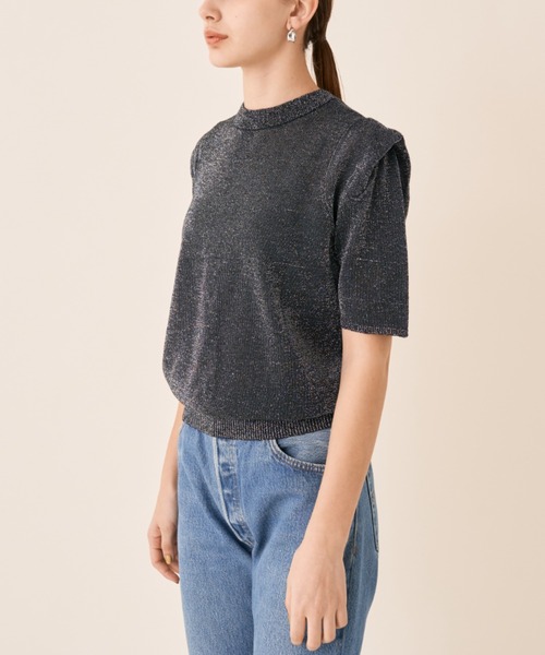 Solace（ソレイス）の「ハーフスリーブラメニット（ニット/セーター・レディース・ブラック/ベージュ・FREE）」の12枚目の写真