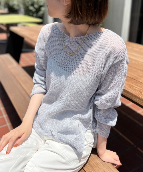 リネンのもんぺ　ライトブルー　短め やわらかリネン7分丈パンツ / C1077 / 110cm-160cm - L.COPECK