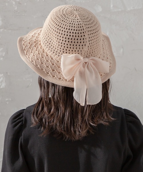 Honeys(ハニーズ)の「透かし編リボン付ハット(ハット・レディース・ベージュ系その他/モカ/ベージュ・FREE)」の2枚目の写真