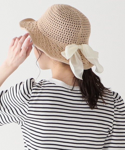 Honeys(ハニーズ)の「透かし編リボン付ハット(ハット・レディース・ベージュ系その他/モカ/ベージュ・FREE)」の3枚目の写真