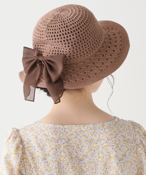 Honeys(ハニーズ)の「透かし編リボン付ハット(ハット・レディース・ベージュ系その他/モカ/ベージュ・FREE)」の1枚目の写真