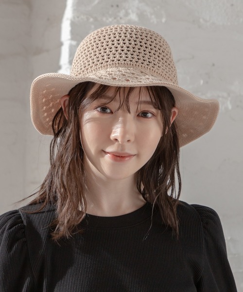 Honeys(ハニーズ)の「透かし編リボン付ハット(ハット・レディース・ベージュ系その他/モカ/ベージュ・FREE)」の5枚目の写真
