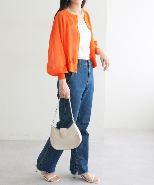 DISCOAT（ディスコート）の「シアー2WAYプルオーバー（カーディガン/ボレロ・レディース・オレンジ/サックスブルー/アイボリー/ブラック・FREE）」の18枚目の写真