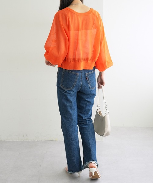 DISCOAT（ディスコート）の「シアー2WAYプルオーバー（カーディガン/ボレロ・レディース・オレンジ/サックスブルー/アイボリー/ブラック・FREE）」の19枚目の写真