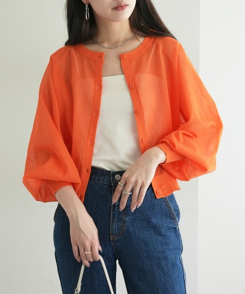 DISCOAT（ディスコート）の「シアー2WAYプルオーバー（カーディガン/ボレロ・レディース・オレンジ/サックスブルー/アイボリー/ブラック・FREE）」の20枚目の写真