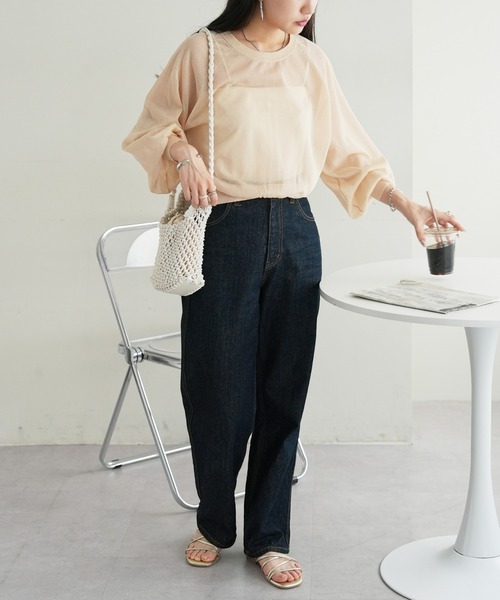 DISCOAT（ディスコート）の「シアー2WAYプルオーバー（カーディガン/ボレロ・レディース・オレンジ/サックスブルー/アイボリー/ブラック・FREE）」の5枚目の写真