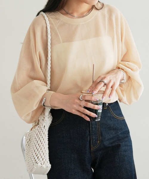 DISCOAT（ディスコート）の「シアー2WAYプルオーバー（カーディガン/ボレロ・レディース・オレンジ/サックスブルー/アイボリー/ブラック・FREE）」の9枚目の写真