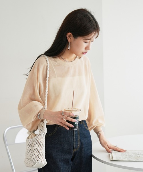 DISCOAT（ディスコート）の「シアー2WAYプルオーバー（カーディガン/ボレロ・レディース・オレンジ/サックスブルー/アイボリー/ブラック・FREE）」の10枚目の写真