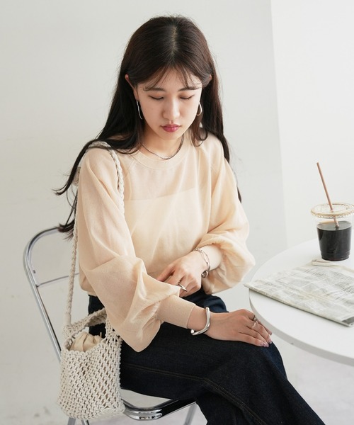 DISCOAT（ディスコート）の「シアー2WAYプルオーバー（カーディガン/ボレロ・レディース・オレンジ/サックスブルー/アイボリー/ブラック・FREE）」の13枚目の写真