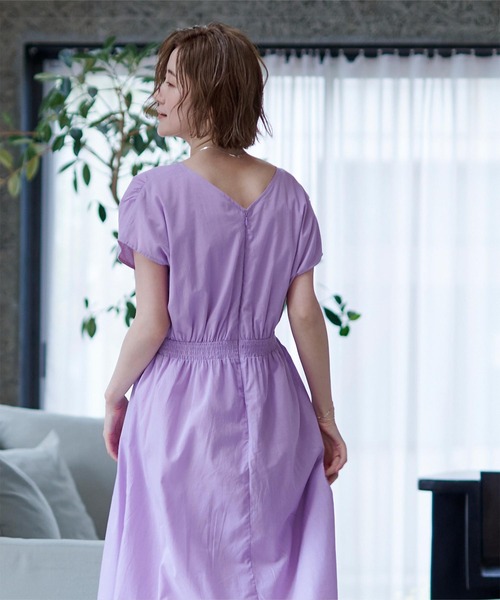 コットンＶネックフレンチスリーブワンピース