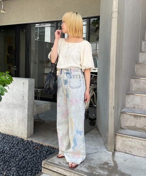 CIAOPANIC（チャオパニック）の「パフスリーブバックリボントップス（Tシャツ/カットソー・レディース・オフホワイト/ブルー/ブラック・FREE）」の4枚目の写真