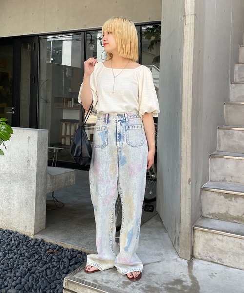 CIAOPANIC（チャオパニック）の「パフスリーブバックリボントップス（Tシャツ/カットソー・レディース・オフホワイト/ブルー/ブラック・FREE）」の5枚目の写真