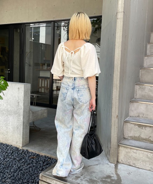 CIAOPANIC（チャオパニック）の「パフスリーブバックリボントップス（Tシャツ/カットソー・レディース・オフホワイト/ブルー/ブラック・FREE）」の7枚目の写真