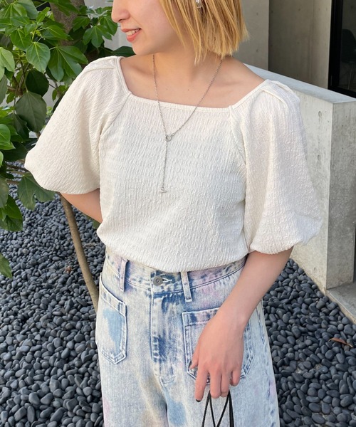 CIAOPANIC（チャオパニック）の「パフスリーブバックリボントップス（Tシャツ/カットソー・レディース・オフホワイト/ブルー/ブラック・FREE）」の9枚目の写真