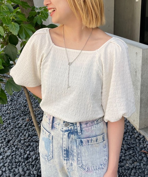 CIAOPANIC（チャオパニック）の「パフスリーブバックリボントップス（Tシャツ/カットソー・レディース・オフホワイト/ブルー/ブラック・FREE）」の10枚目の写真