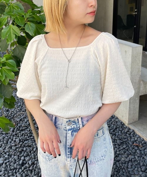 CIAOPANIC（チャオパニック）の「パフスリーブバックリボントップス（Tシャツ/カットソー・レディース・オフホワイト/ブルー/ブラック・FREE）」の12枚目の写真