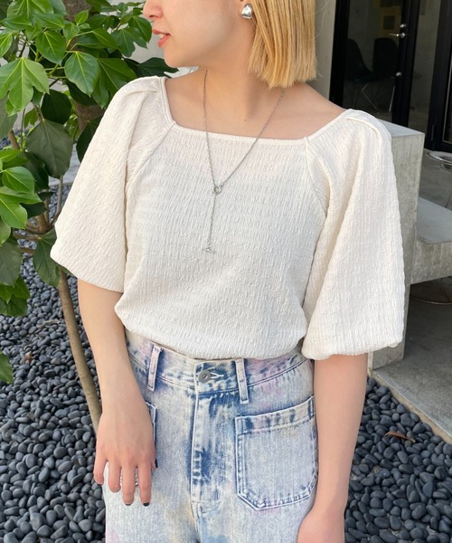 CIAOPANIC（チャオパニック）の「パフスリーブバックリボントップス（Tシャツ/カットソー・レディース・オフホワイト/ブルー/ブラック・FREE）」の13枚目の写真