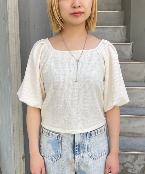 CIAOPANIC（チャオパニック）の「パフスリーブバックリボントップス（Tシャツ/カットソー・レディース・オフホワイト/ブルー/ブラック・FREE）」の14枚目の写真