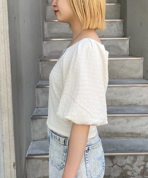 CIAOPANIC（チャオパニック）の「パフスリーブバックリボントップス（Tシャツ/カットソー・レディース・オフホワイト/ブルー/ブラック・FREE）」の15枚目の写真