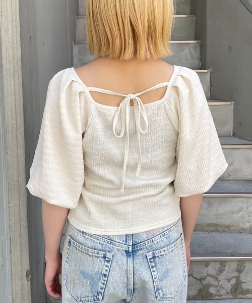CIAOPANIC（チャオパニック）の「パフスリーブバックリボントップス（Tシャツ/カットソー・レディース・オフホワイト/ブルー/ブラック・FREE）」の16枚目の写真