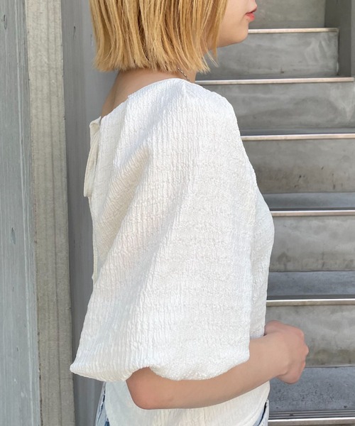 CIAOPANIC（チャオパニック）の「パフスリーブバックリボントップス（Tシャツ/カットソー・レディース・オフホワイト/ブルー/ブラック・FREE）」の19枚目の写真