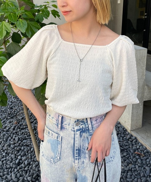 CIAOPANIC（チャオパニック）の「パフスリーブバックリボントップス（Tシャツ/カットソー・レディース・オフホワイト/ブルー/ブラック・FREE）」の8枚目の写真