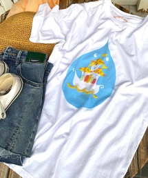プリント＆刺繍Tシャツ　半袖クルーネック
