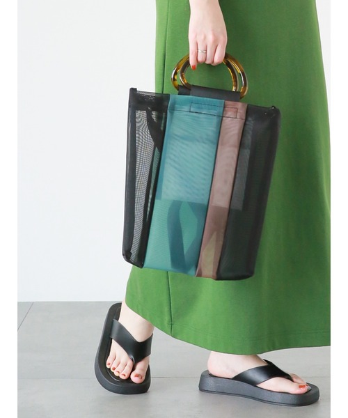 ehka sopo（エヘカソポ）の「配色メッシュトートバッグ（ハンドバッグ・レディース・ブラック/ベージュ/ブラウン・F）」の2枚目の写真