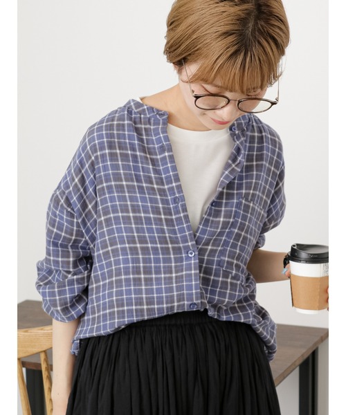 Samansa Mos2 blue（サマンサモスモスブルー）の「チェックシャツ（シャツ/ブラウス・レディース・ブルー/ラベンダー/ライトベージュ・F）」の11枚目の写真