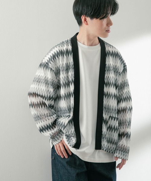 ITEMS URBANRESEARCH（アイテムズ アーバンリサーチ）の「シアージャカード カーディガン（ニット/セーター・メンズ・ベージュ/ブルー/オフホワイト・MEDIUM/LARGE）」の4枚目の写真