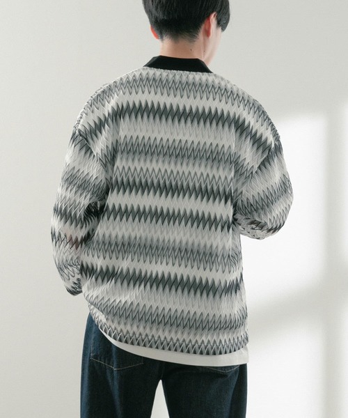 ITEMS URBANRESEARCH（アイテムズ アーバンリサーチ）の「シアージャカード カーディガン（ニット/セーター・メンズ・ベージュ/ブルー/オフホワイト・MEDIUM/LARGE）」の5枚目の写真