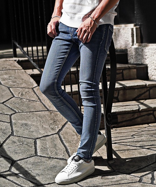 SOMEDIFF（サムディフ）の「【SOMEDIFF】ブラストデニムパンツ メンズ スキニーパンツ デニムパンツ ジーンズ タイト 細身 ジーパン 春服 冬服（デニムパンツ・メンズ・ケミカルウォッシュ/ブラック/ブルー/インディゴブルー・XL/M/L/S）」の14枚目の写真