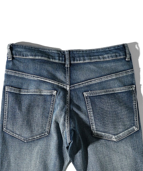 SOMEDIFF（サムディフ）の「【SOMEDIFF】ブラストデニムパンツ メンズ スキニーパンツ デニムパンツ ジーンズ タイト 細身 ジーパン 春服 冬服（デニムパンツ・メンズ・ケミカルウォッシュ/ブラック/ブルー/インディゴブルー・XL/M/L/S）」の5枚目の写真