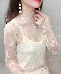 花柄ハイネックシアーカットソー