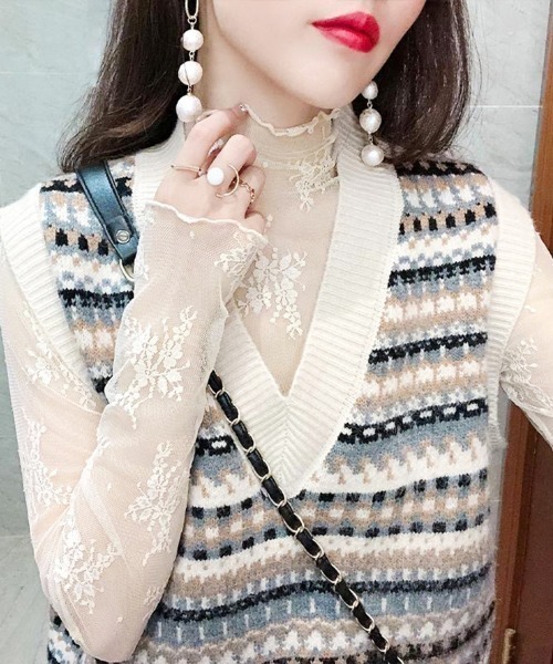 Coo+i(クーイ)の「花柄ハイネックシアーカットソー(Tシャツ/カットソー・レディース・ブラック/ホワイト・FREE)」の10枚目の写真