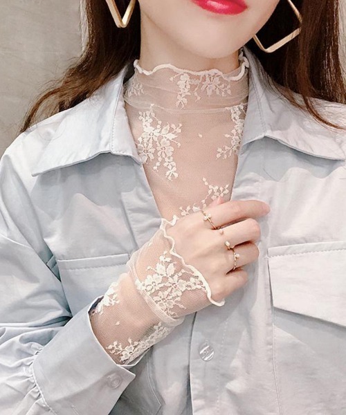 Coo+i(クーイ)の「花柄ハイネックシアーカットソー(Tシャツ/カットソー・レディース・ブラック/ホワイト・FREE)」の11枚目の写真
