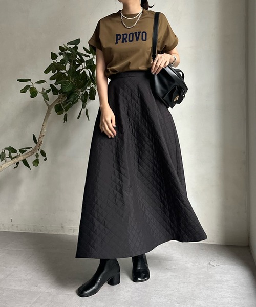 DouDou(ドゥドゥ)の「キルティングフレアスカート(スカート・レディース・モカ/ブラック/オフホワイト・FREE)」の7枚目の写真