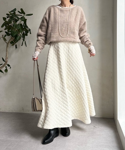 DouDou(ドゥドゥ)の「キルティングフレアスカート(スカート・レディース・モカ/ブラック/オフホワイト・FREE)」の13枚目の写真