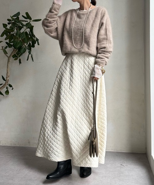 DouDou(ドゥドゥ)の「キルティングフレアスカート(スカート・レディース・モカ/ブラック/オフホワイト・FREE)」の16枚目の写真