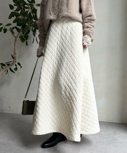 DouDou(ドゥドゥ)の「キルティングフレアスカート(スカート・レディース・モカ/ブラック/オフホワイト・FREE)」の18枚目の写真
