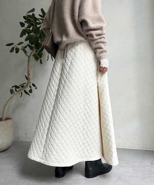 DouDou(ドゥドゥ)の「キルティングフレアスカート(スカート・レディース・モカ/ブラック/オフホワイト・FREE)」の21枚目の写真
